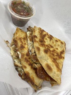 Chicken or steak quesadilla with fresh pico on side