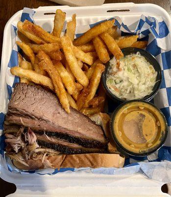 Brisket and pulled pork plate