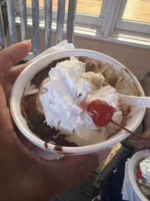 Carolina cup sundae with chocolate syrup