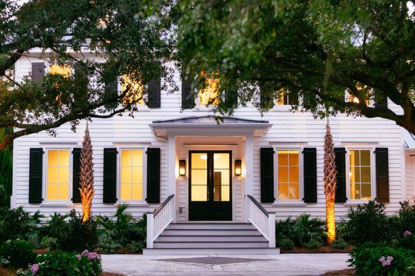 Outdoor lighting, landscape, driveway with inset paver in diamond shape