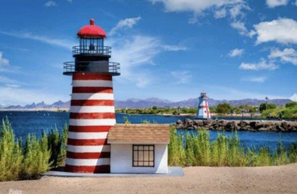 One of the lighthouses around the lake