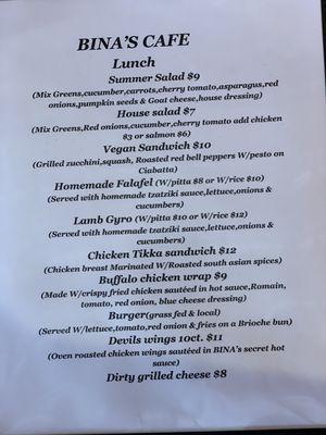 Lunch menu