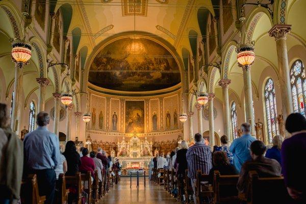 People in the church during Sunday Mass.