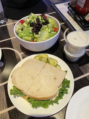 Tina salad Sandwich & a mixed greens salad.