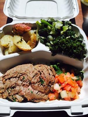 Grilled Skirt Steak - Medium, Roasted Garlic Potatoes and Sautéed Kale