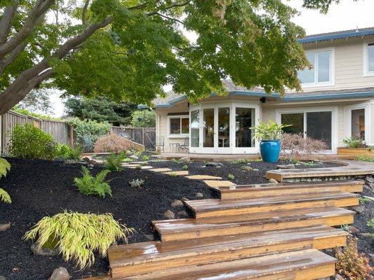 Alameda lagoon front home - Low maintenance, drought tolerant, colorful and lush native plants.  Organic soil, mulch and potted plants.