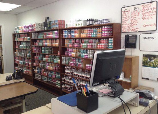 Shelves of supplements.