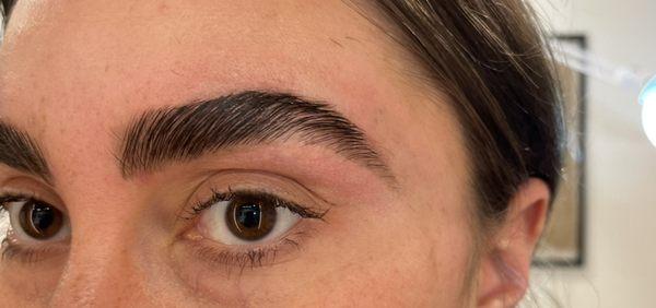 After: brow lamination, wax and tint.