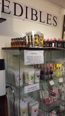 Shelves of Marijuana Edibles and Cannabis infused drinks at 420 Holiday Longview Cannabis