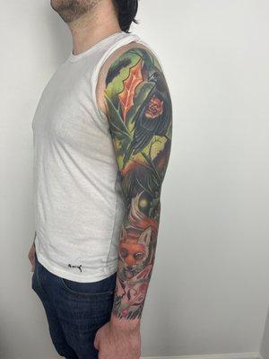 Nature sleeve tattoo by Vince ViIllalvazo