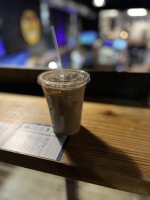 Iced mocha with oat milk