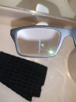 Defect in lenses running vertically through BOTH lenses in the SAME spot! Warrantied? No. I was told I did it!