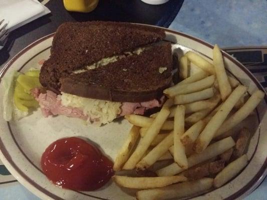 Ruben sandwich and french fries