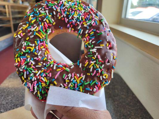 This Texas sized donut is BIG.  Almost 5 inches across. AND it has sprinkles!!