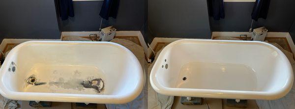 clawfoot bathtub before and after reglazing near st. louis, mo