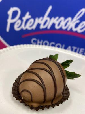 My hand dipped chocolate covered strawberry, made as I waited! It was hard to resist driving home! Peterbrooke Chocolatier, Tampa.