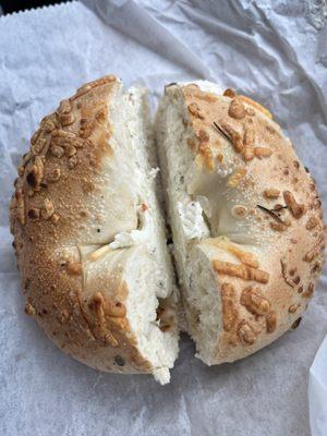 rosemary asiago bagel toasted with garlic & herd cream cheese