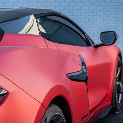 Satin wrapped Chevy Corvette.