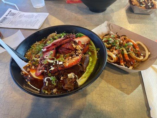 Spicy volcano Ramen with added pork!