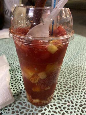 Tropical Raspado ( Mango,Pineapple, Watermelon, chili, and chamoy )