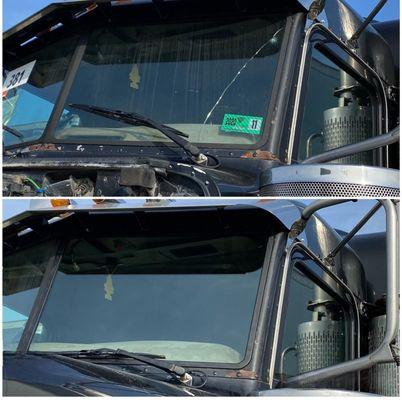 Replacement windshield on the left driver side