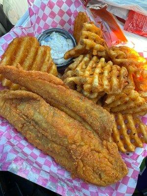 Cod and waffle fries