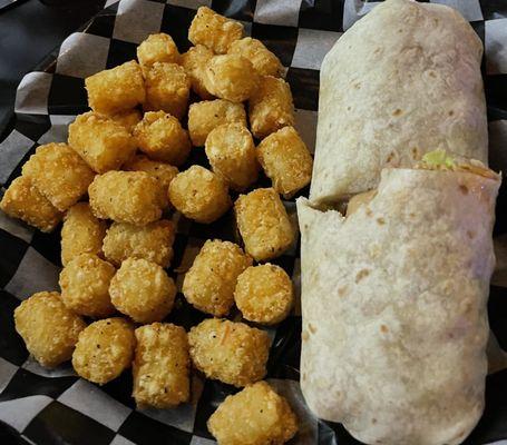 Grilled chicken wrap with tater tots