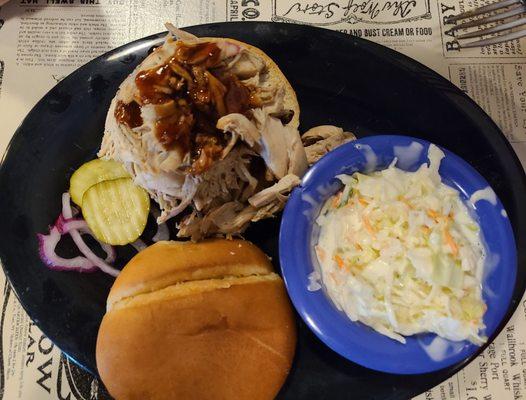 Pulled Chicken Sandwich with Cold Slaw