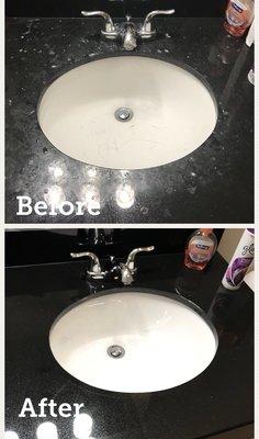 Built up dirt on the sink. Now that's a clean we can see! Book online now www.maids2match.com/booking-page