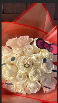 Hello Kitty White Roses Bouquet