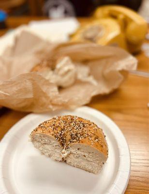 Whitefish salad on an everything bagel