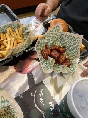 Hawaiian boneless chicken wings fries and chicken sandwich