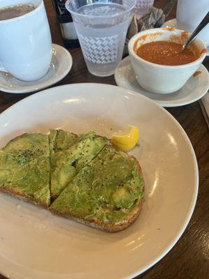 Avocado toast and tomato basil soup