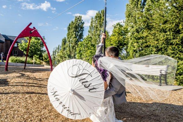 Zipping away after a happy ceremony