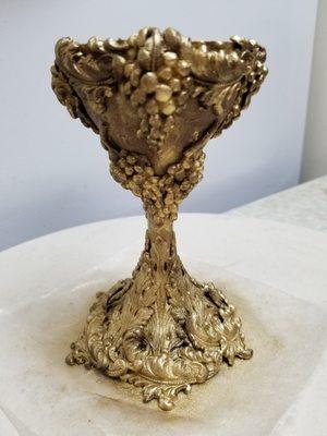 Wine Chalice goblet for Ordination Cake....sculpted cark chocolate w/edible burnished gold