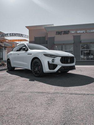 Check out this stunning transformation at TINT 360! Our latest project involved a full body vinyl wrap on a Maserati Levante.