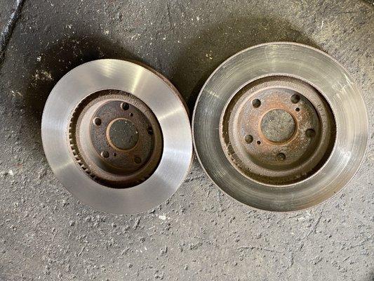 Brake surfaces. Cleaned up vs untouched.