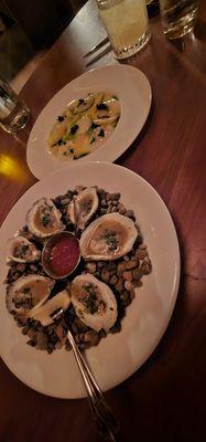 Oysters and scallop crudo