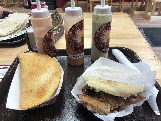 Empanada Toci Queso and  Arepa Pernil