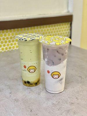 Mango Matcha and Ube Milk Tea with Taro Puff Cream