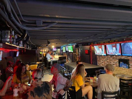 Downstairs bar area and upstairs bar area.