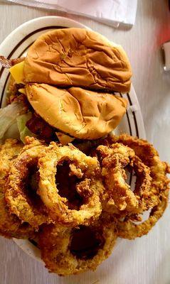 Bacon cheese burger w onion rings