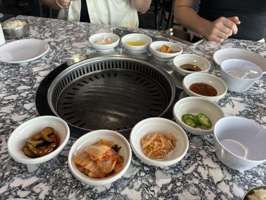 Korean BBQ Grill with side dishes