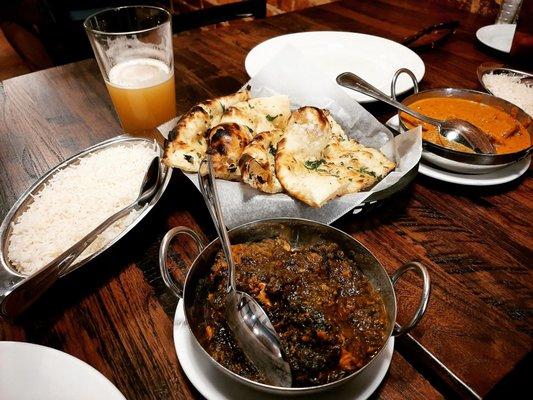 Chicken Marsala, Chicken Saag, with Garlic Naan and white rice. Can't forget the cold IPA!