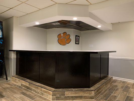 Refinished bar & wood ceiling