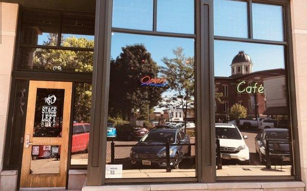 Stage Left Cafe on the historic Woodstock Square. Most of our open mics and many other events take place here.