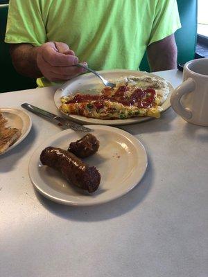 Pork links and Western omelet