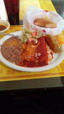 Combo meal with red chile...at the Spanish Kitchen. The food is pedestrian.