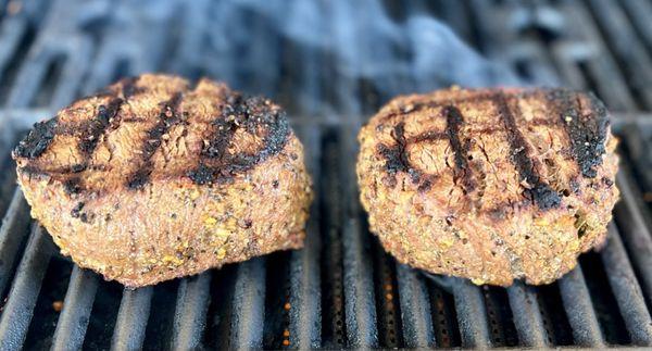 Huge center cut Filet Mignon tenderloins I purchased from Frank's and cooked myself.  So tender and delicious.