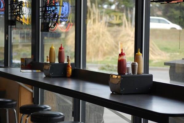 Bar with stools to sit and eat at